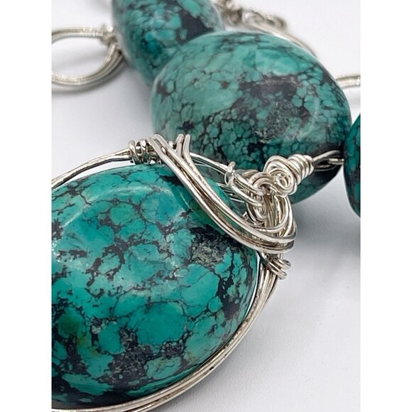 Handmade Sterling Silver Turquoise Statement Necklace Large Oval Gemstones 96g - Picture 10 of 13